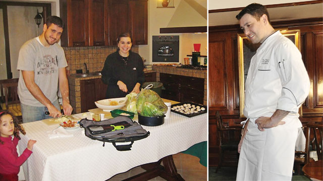 Family time in Italy: Justin and Emily made dinner for Emily's family during their 2010 trip.
